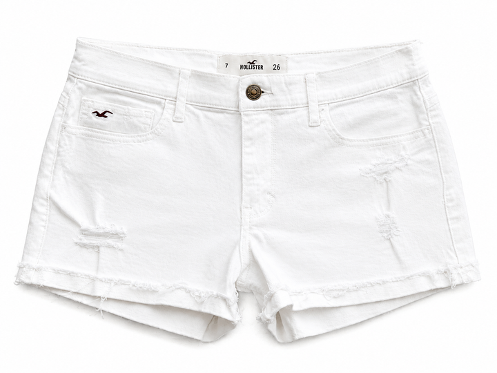 Hollister White Distressed Denim Shorts – Size W28 ladies