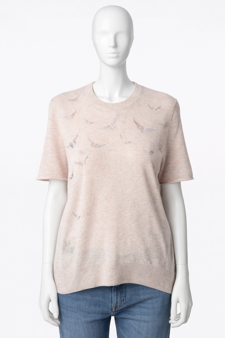 Zadig & Voltaire Crystal Wings Jumper Ida in Blush Pink ladies