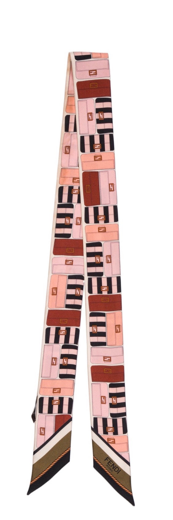 Fendi Silk Zucchino FF Logo Scarf Twilly ladies