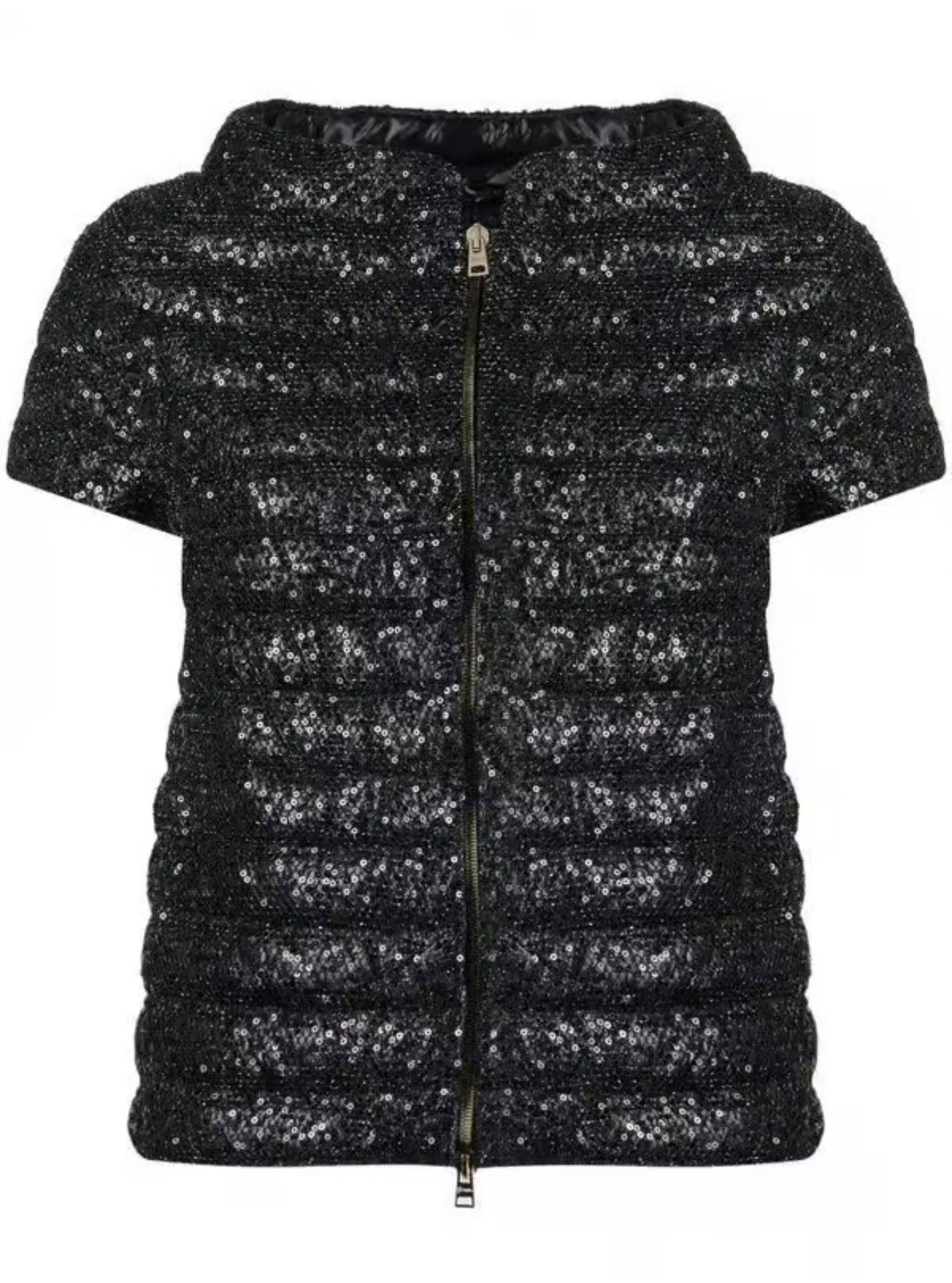 HERNO Sequin Short-Sleeve Down Feather Puffer Jacket Size I 42 ladies