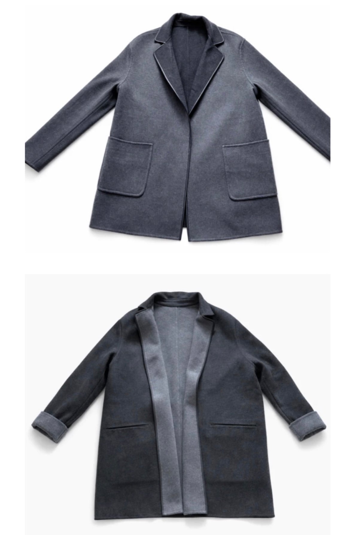 LORO PIANA blue & navy cashmere JIMI REVERSIBLE LEATHER TRIM Jacket Size S ladies