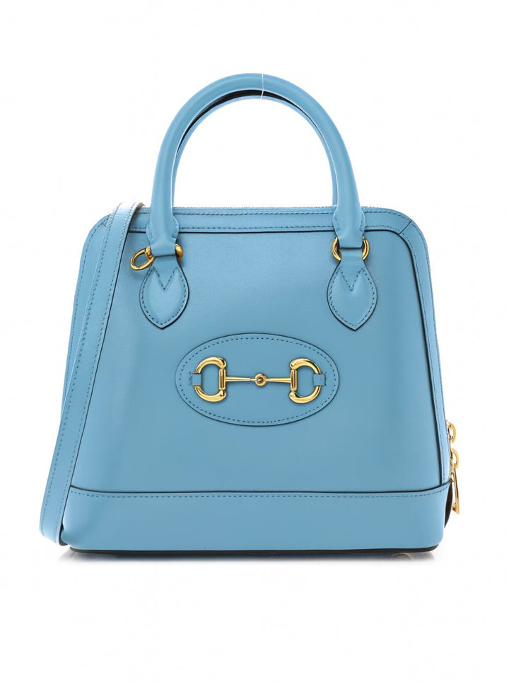 GUCCI Boarded Plutone Calfskin Small Horsebit 1955 Top Handle Bag in Blue Ladies