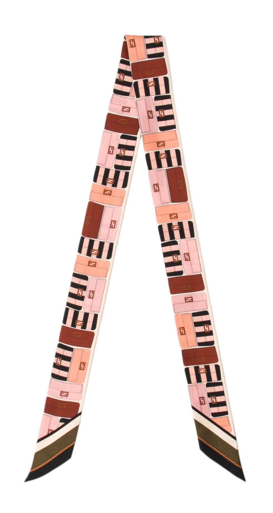 Fendi Silk Zucchino FF Logo Scarf Twilly ladies