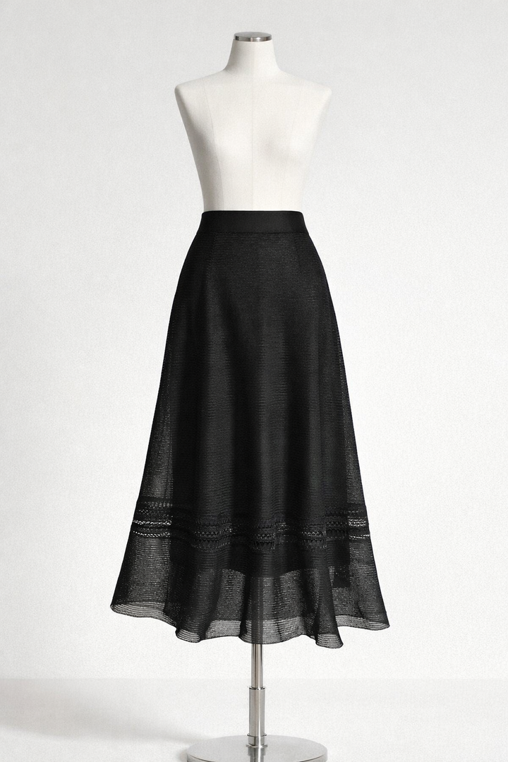 Valentino Openwork Black Midi Skirt Size M medium ladies