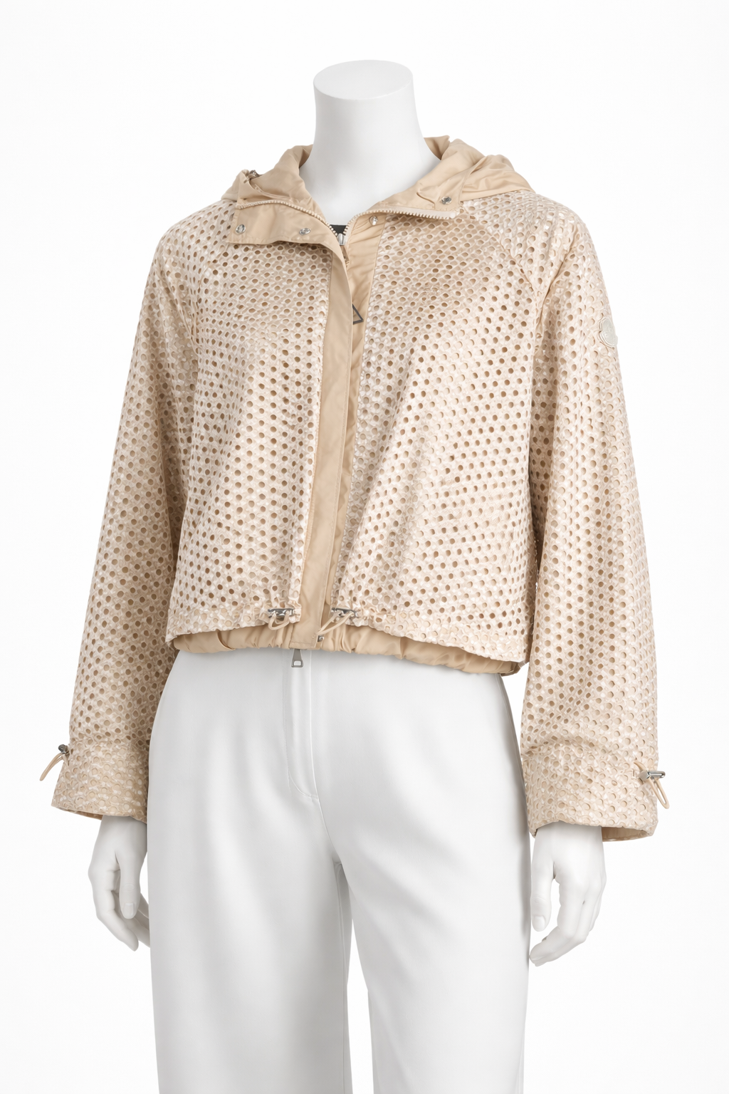 Moncler Guesclin Broderie Anglaise Drawcord Light Jacket Size 2 ladies