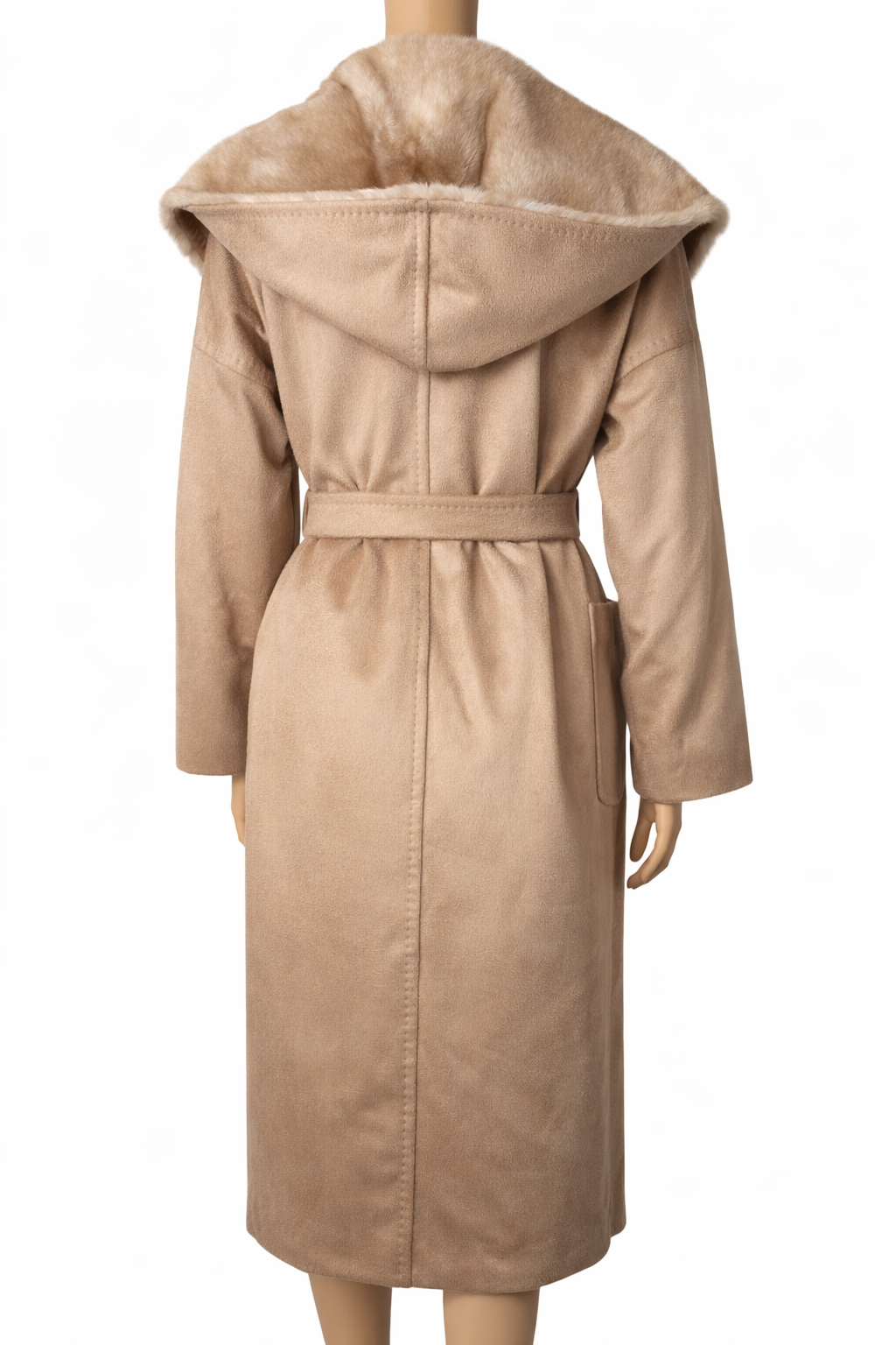 MAX MARA Marilyn hooded beige cashmere wrap coat with mink fur trim size UK 4 F 34 US 2 ladies