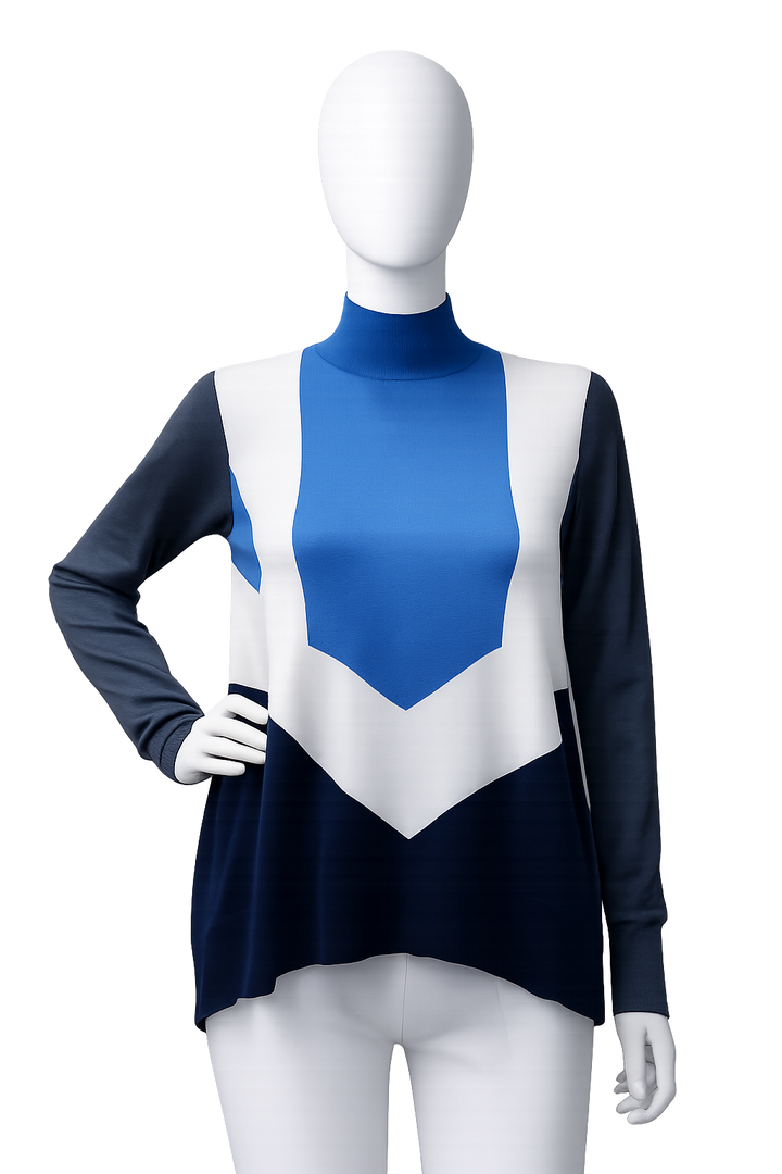 Stella McCartney grey blue white asymmetric intarsia sweater pullover jumper size M ladies
