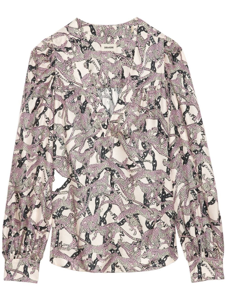Zadig & Voltaire Telia Twill Wild Chain Silk Blouse Size L large ladies