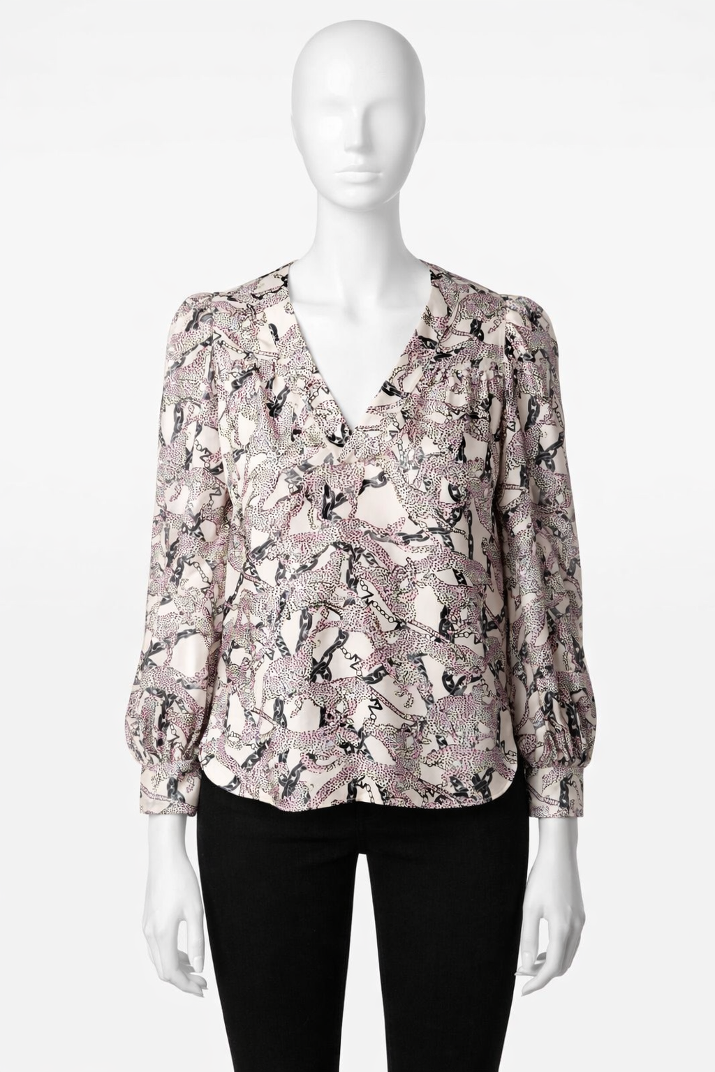 Zadig & Voltaire Telia Twill Wild Chain Silk Blouse Size L large ladies