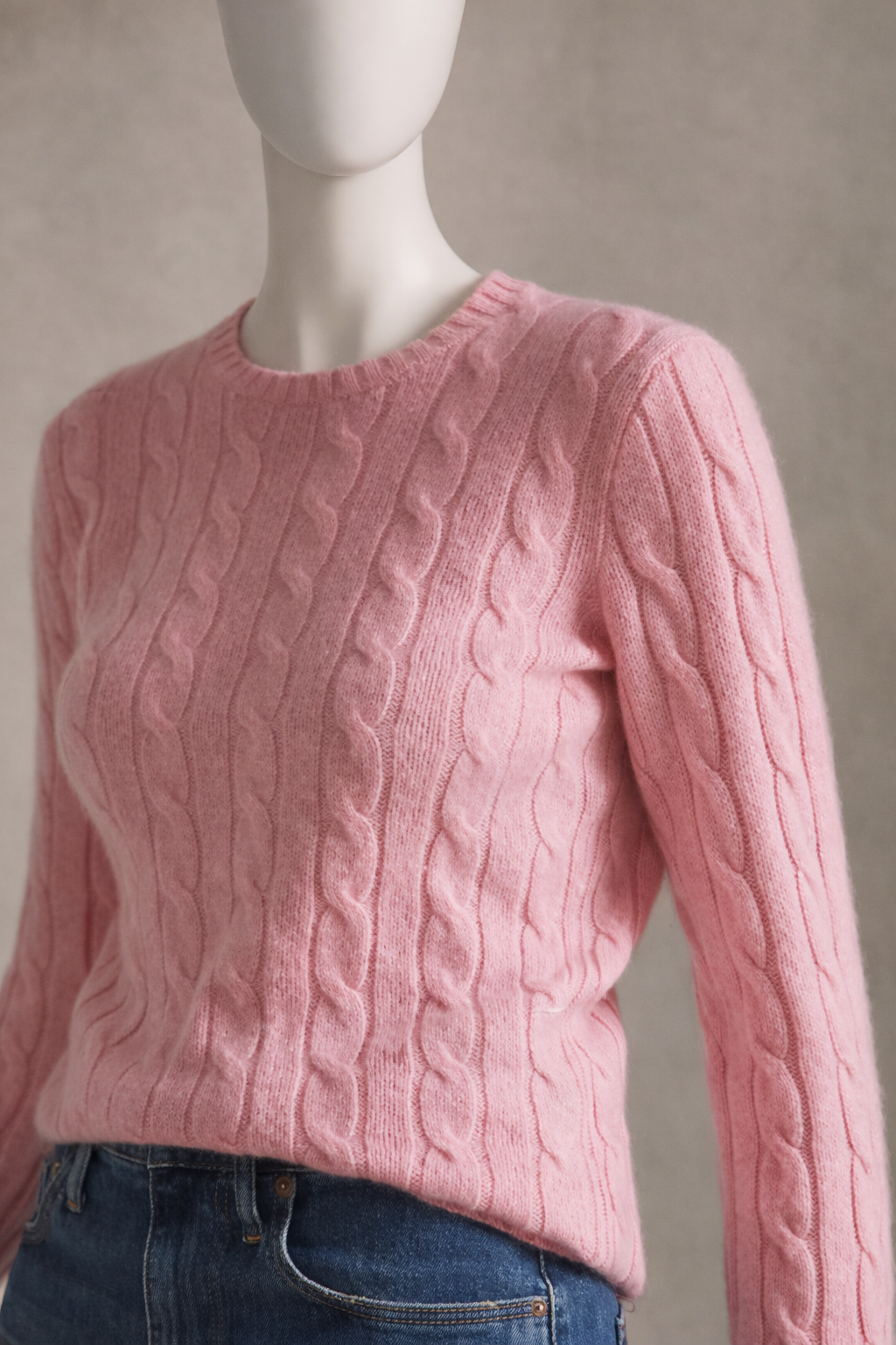 RALPH LAUREN SUGAR MOUSE PINK CASHMERE CREW NECK CABLE KNIT JUMPER Size M medium ladies