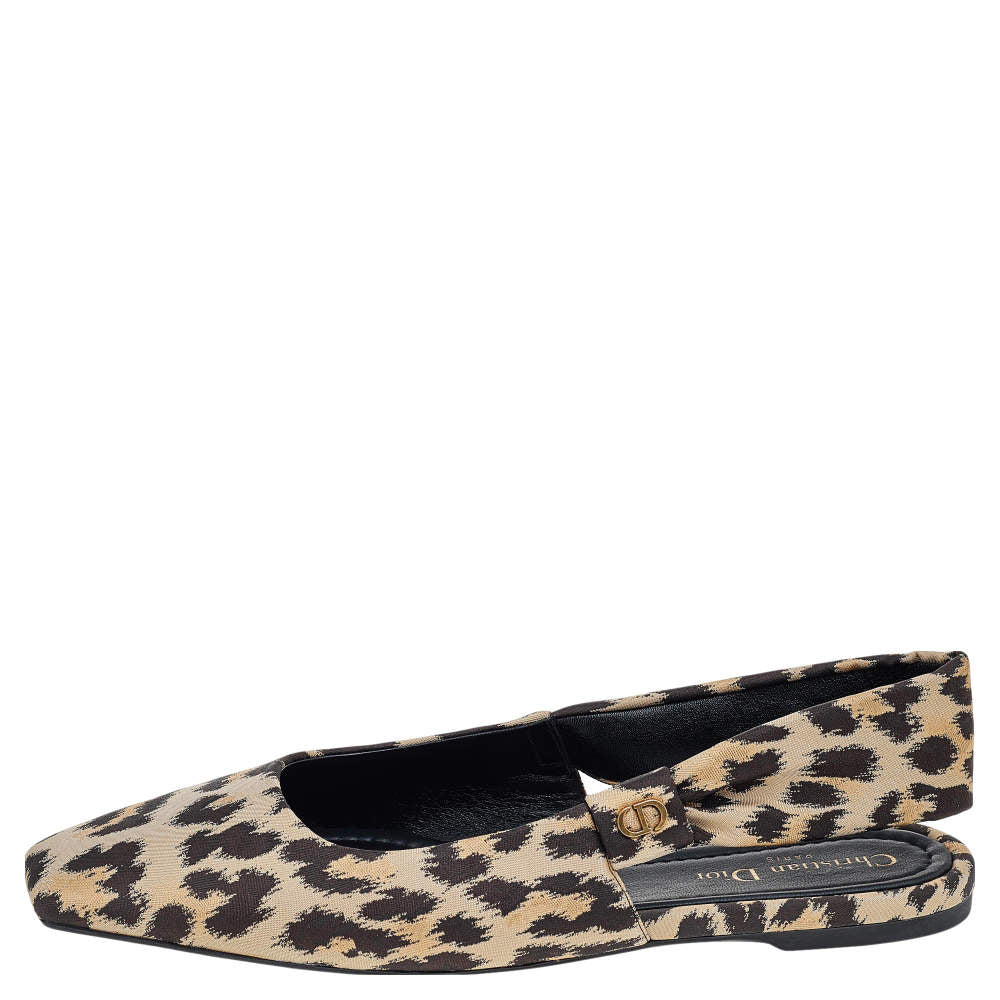 CHRISTIAN DIOR Nylon Leopard Print Mizza Slingback Flats Size 38.5 ladies