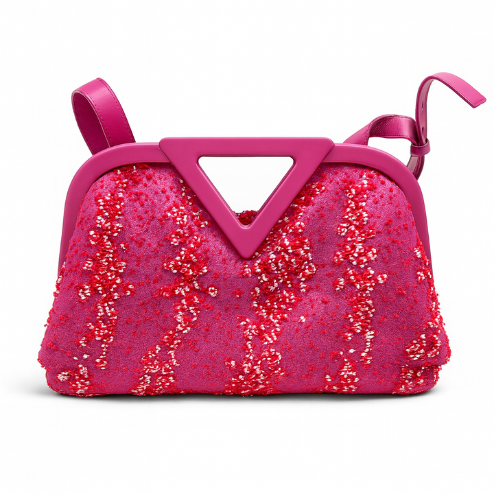Bottega Veneta Pink Boucle Tweed Point Shoulder Bag Handbag ladies