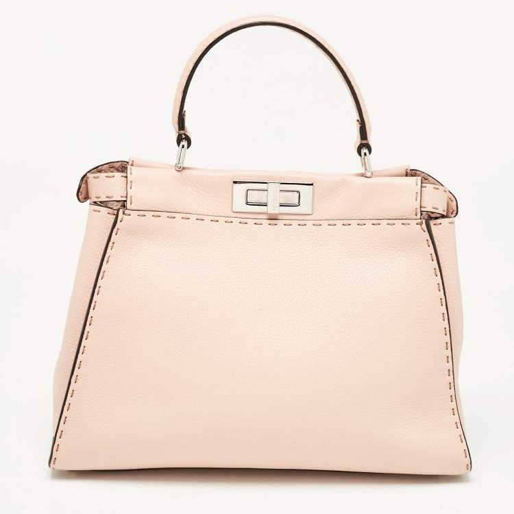 Fendi Pink Selleria Leather Mini Peekaboo Top Handle Bag Handbag ladies
