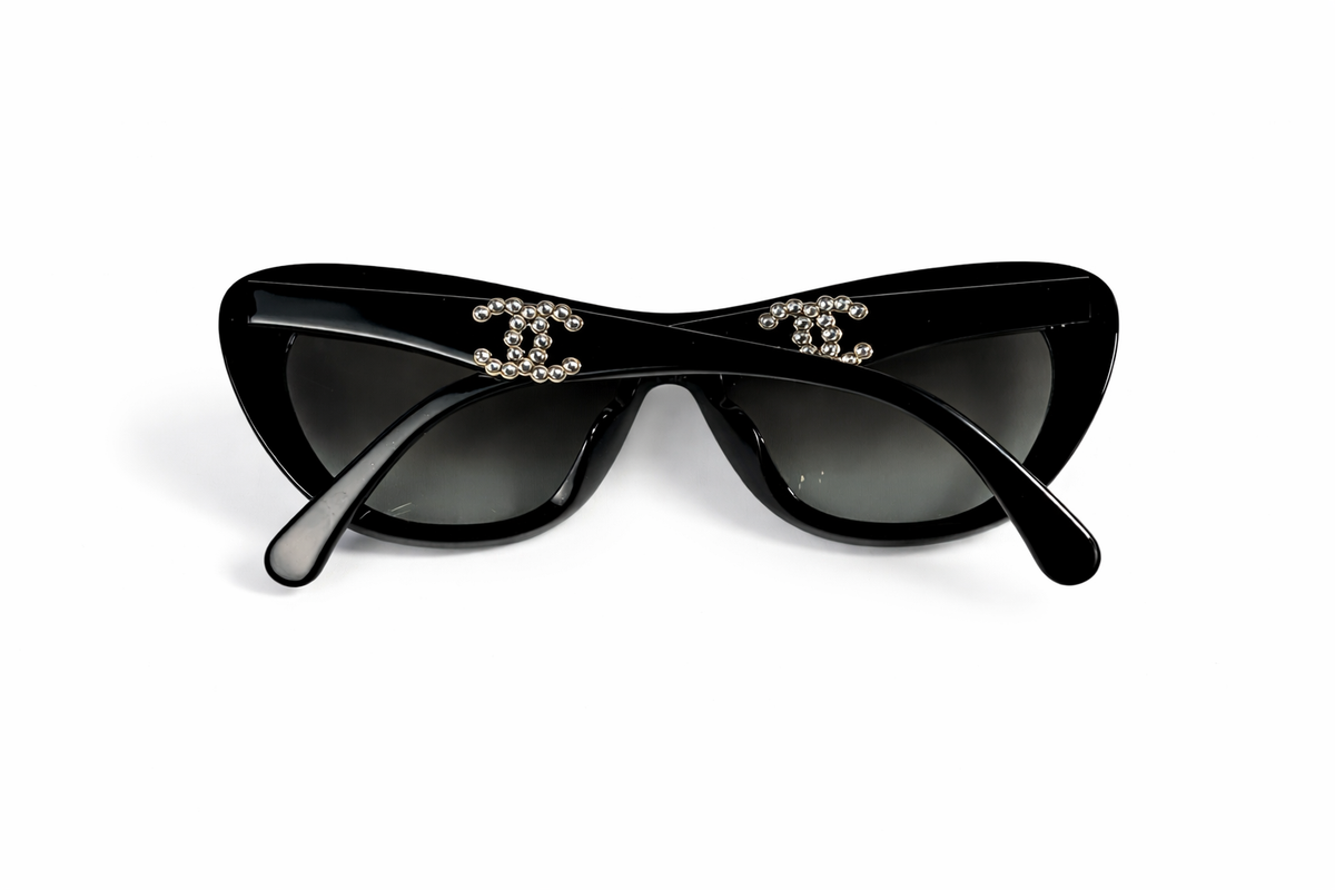 CHANEL Acetate Crystals CC Butterfly Sunglasses 71417A Black LADIES