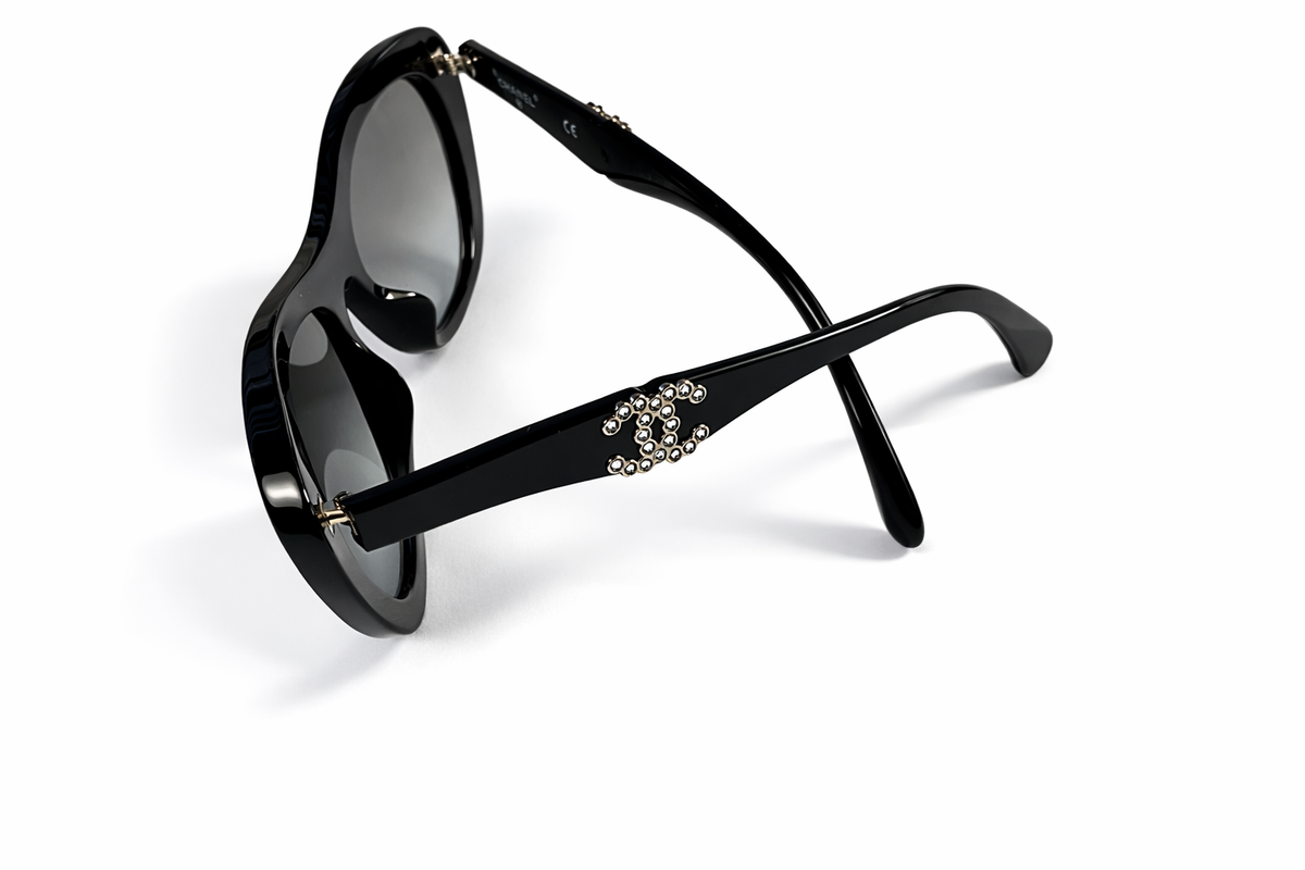 CHANEL Acetate Crystals CC Butterfly Sunglasses 71417A Black LADIES