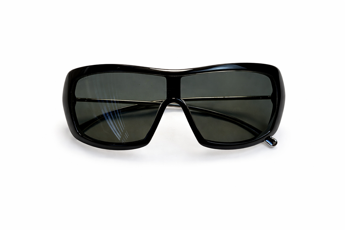 Chanel Acetate Silver Metal Shield Sunglasses 71336 Black ladies