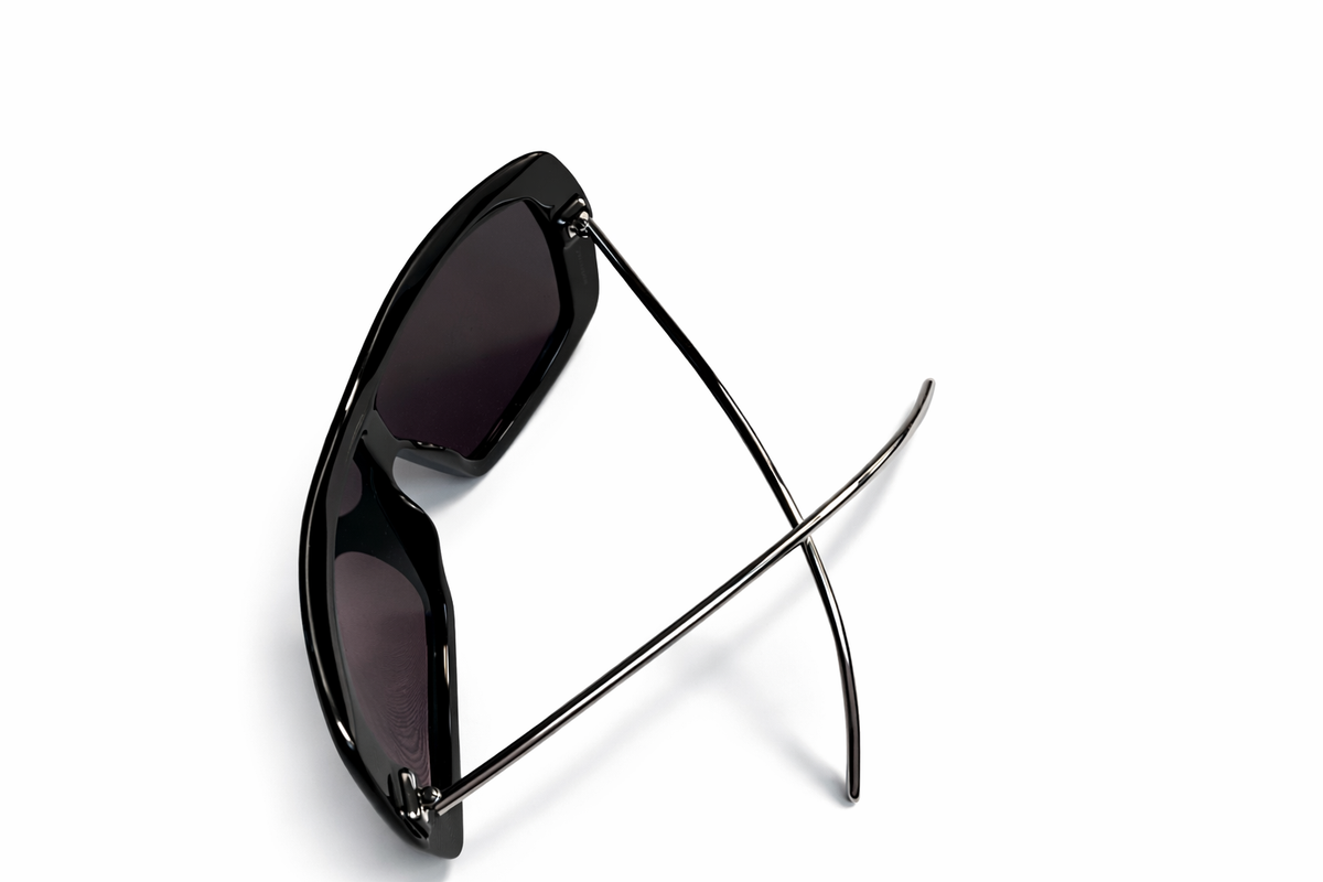 Chanel Acetate Silver Metal Shield Sunglasses 71336 Black ladies
