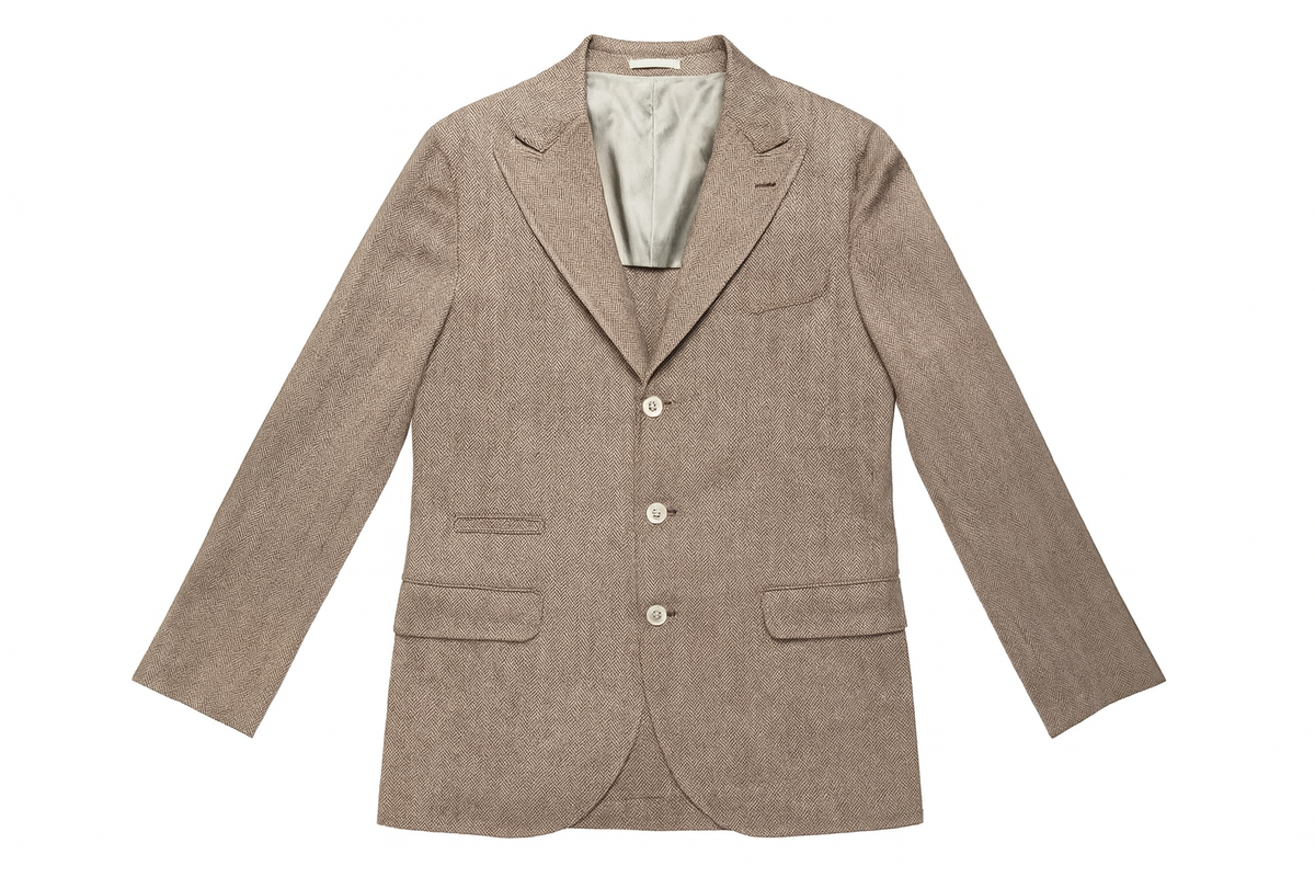 Brunello Cucinelli Herringbone Brown Silk Blazer Jacket size 48 men