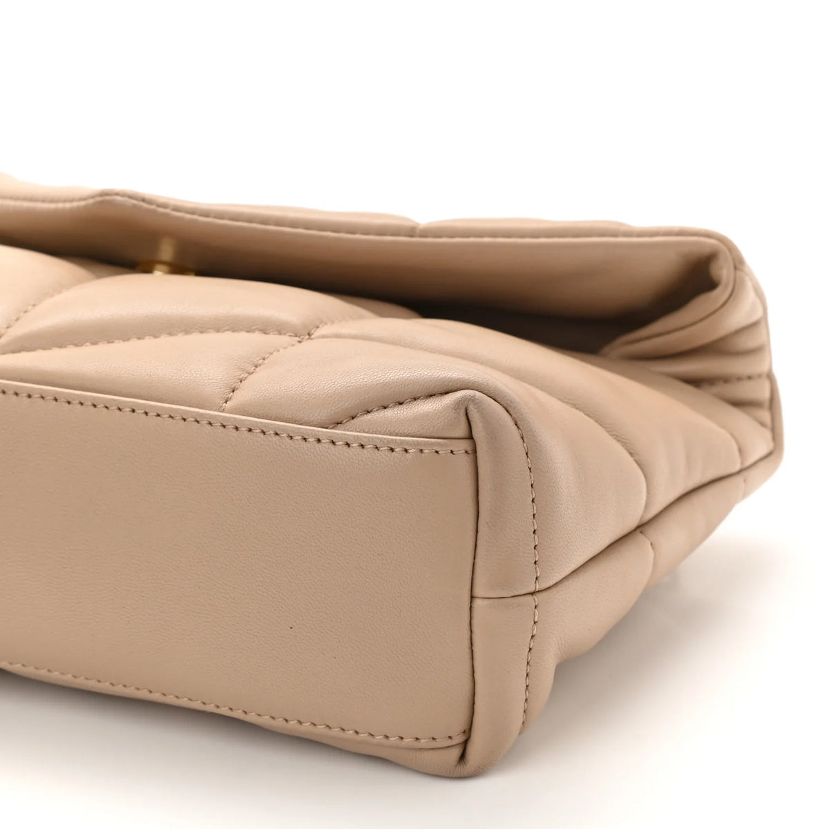 YSL Saint Laurent Lambskin Quilted Small Loulou Puffer Monogram Chain Satchel Beige Ladies