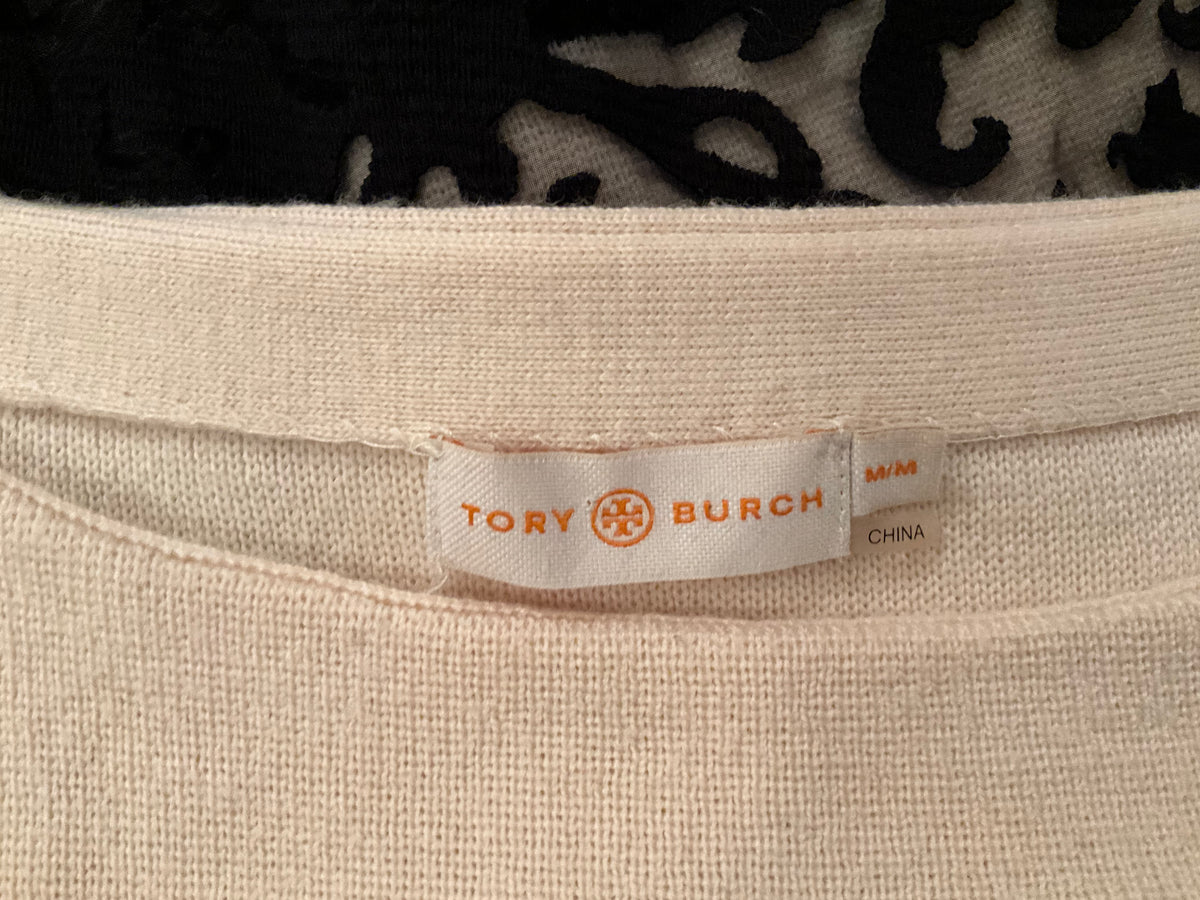 Tory Burch colorblock bateau neckline sweater jumper black cream lace size M medium ladies
