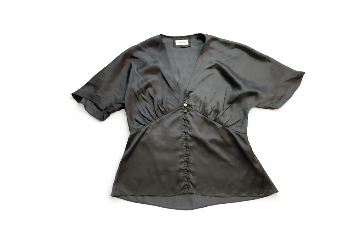 Zadig & Voltaire Thodri Satin Top Blouse in Black Size M medium ladies