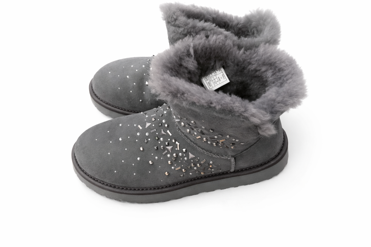 UGG CLASSIC GALAXY BLING MINI CHARCOAL SHEARLING LINE BOOTS US 6 UK 4 EU 37 ladies