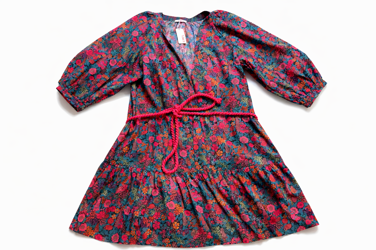 Eres Liberty Fabric Floral Printed Belted Dress Coat Size S small ladies