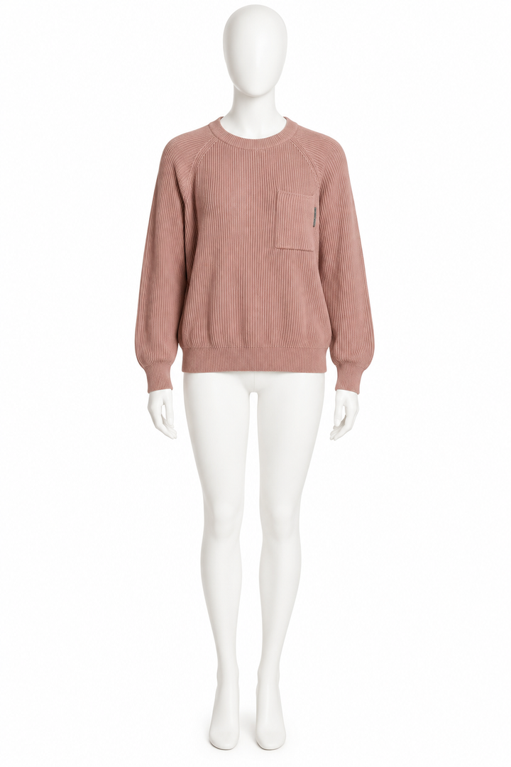 Brunello Cucinelli Dusty Pink Monili Embellished Ribbed Cotton Jumper – Size L ladies