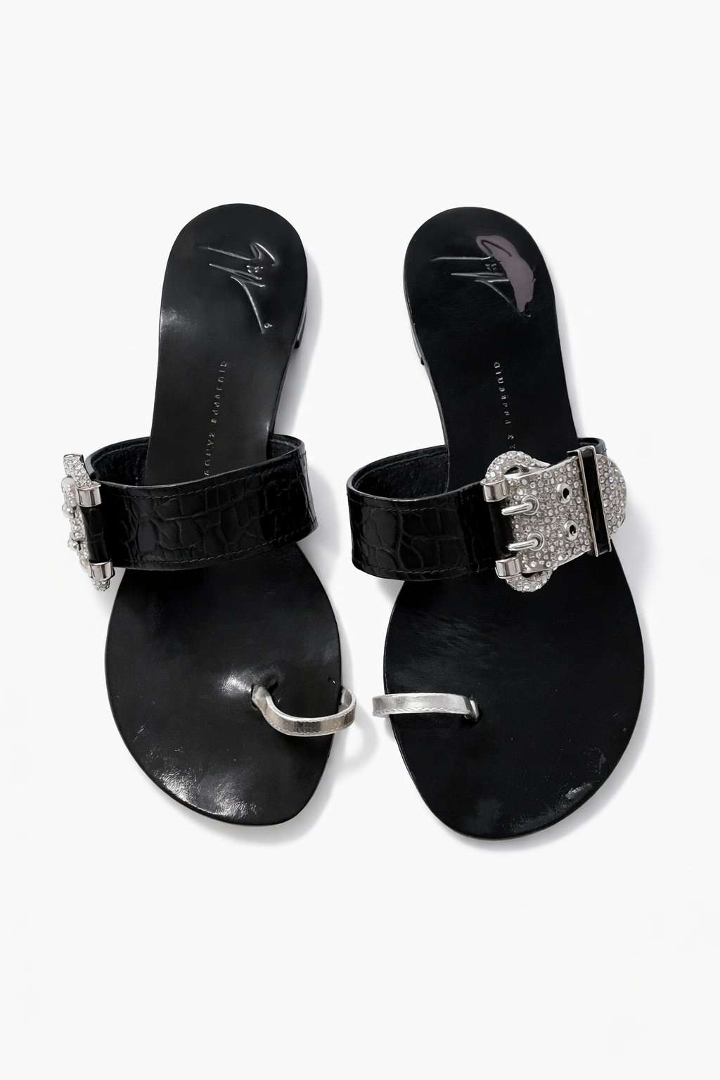 Giuseppe Zanotti Leather Crystals Embellished Slides Sandals Size 36.5 ladies