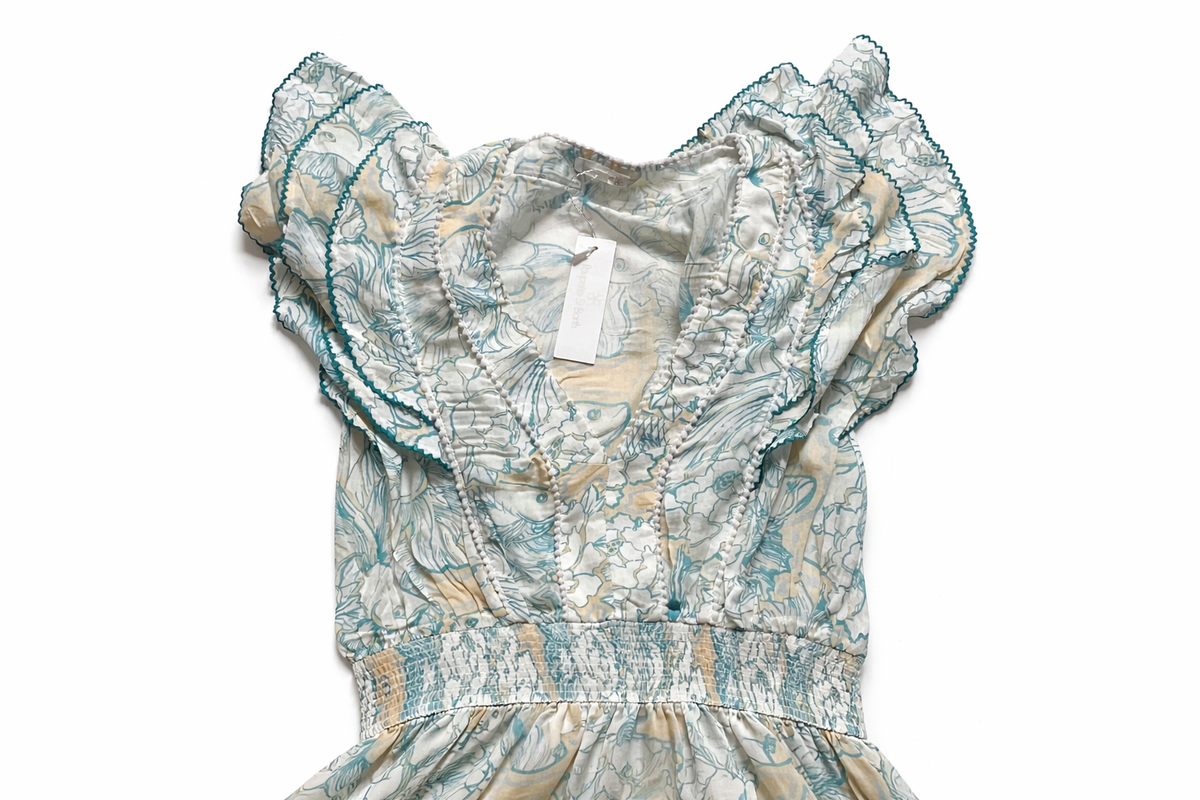 Poupette St Barth x Vilebrequin Camila Mini Dress Hidden Fishes Handmade size XS ladies