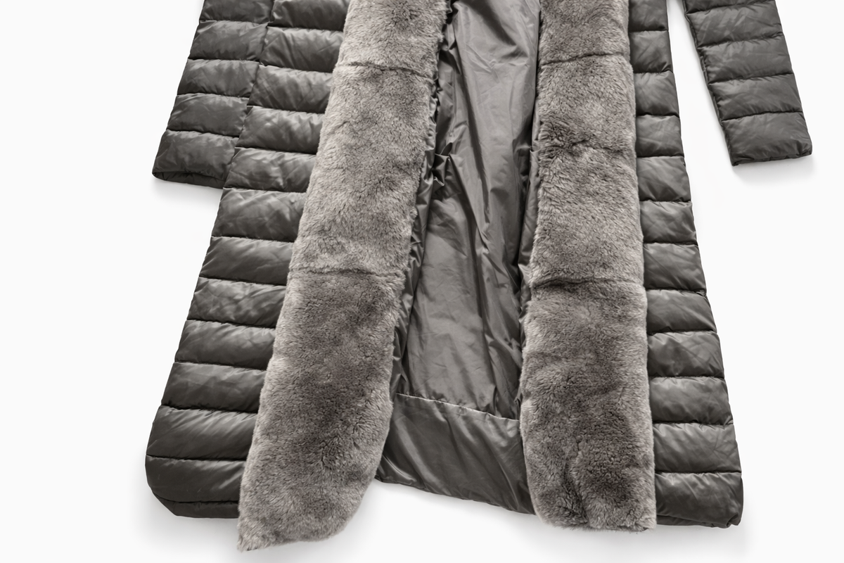 Max Mara the Cube Long Puffer Fur Trim Jacket Coat size I 40 F 38 US 6 ladies
