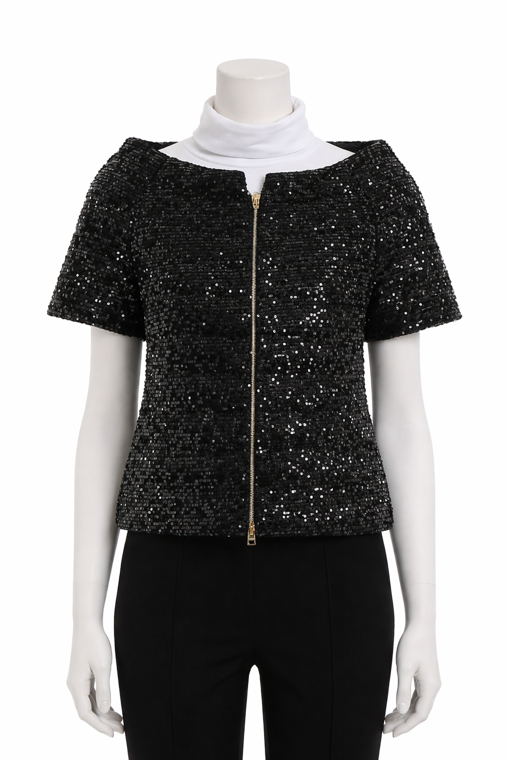 HERNO Sequin Short-Sleeve Down Feather Puffer Jacket Size I 42 ladies