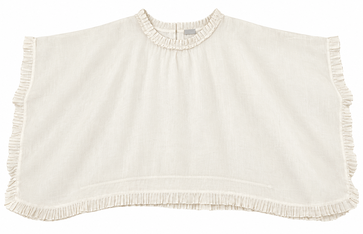 100% Capri White Linen Oversized Ruffle Top ladies