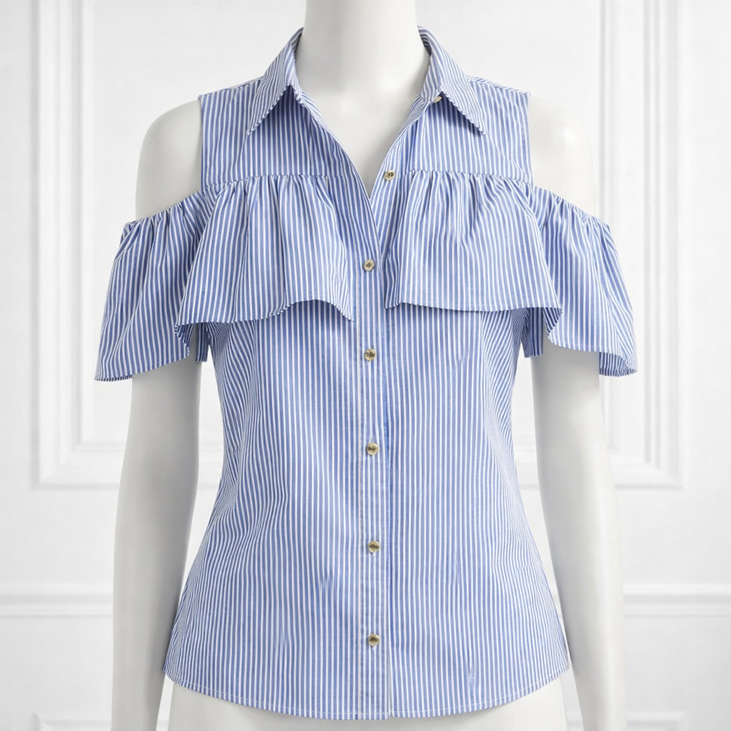 Michael Kors Pinstripe Cold Shoulder Shirts Top Size XS ladies