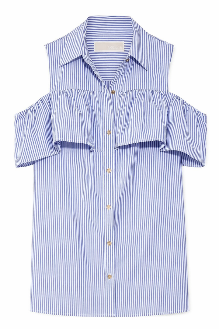 Michael Kors Pinstripe Cold Shoulder Shirts Top Size XS ladies