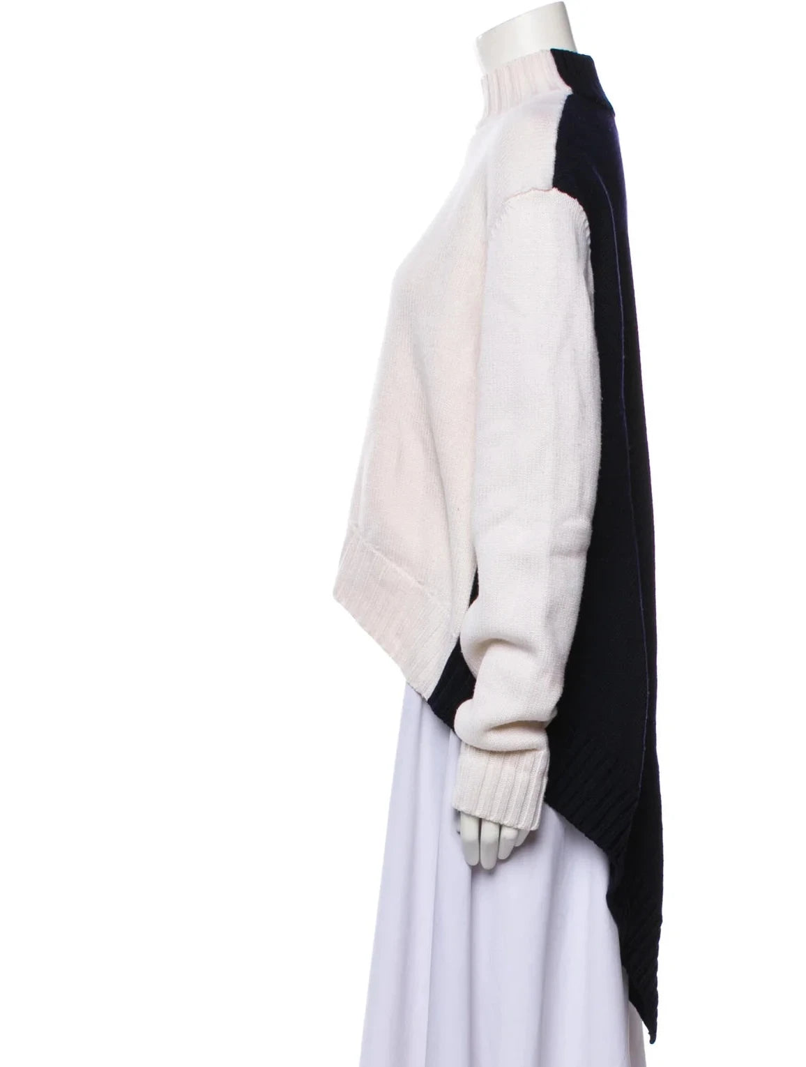 Monse Two Tone Wool Asymmetric Sweater In White & Navy Size XS ladies