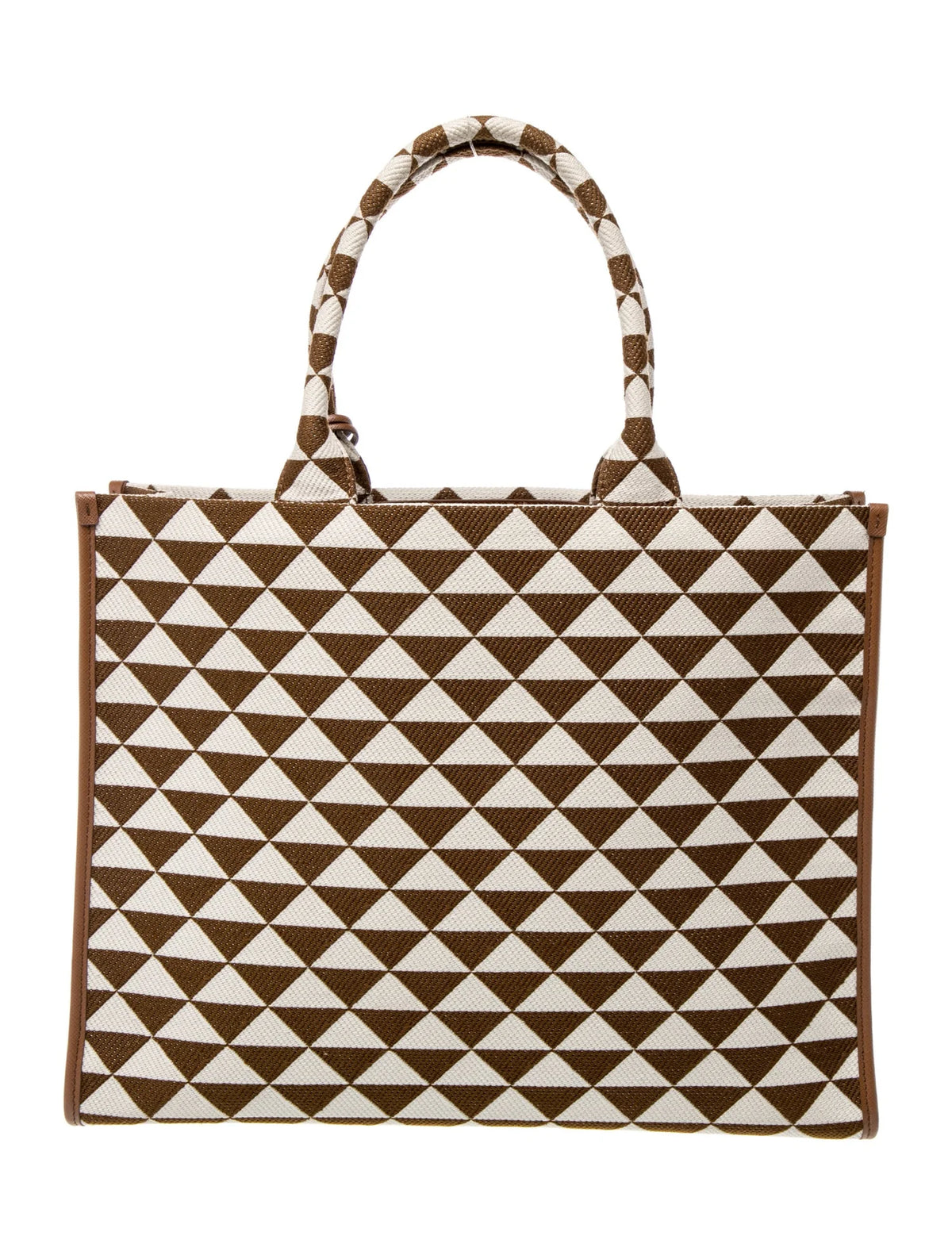 Prada Jacquard Saffiano Triangolo Symbole Embroidered Large Tote Bag in Brown Tobacco ladies