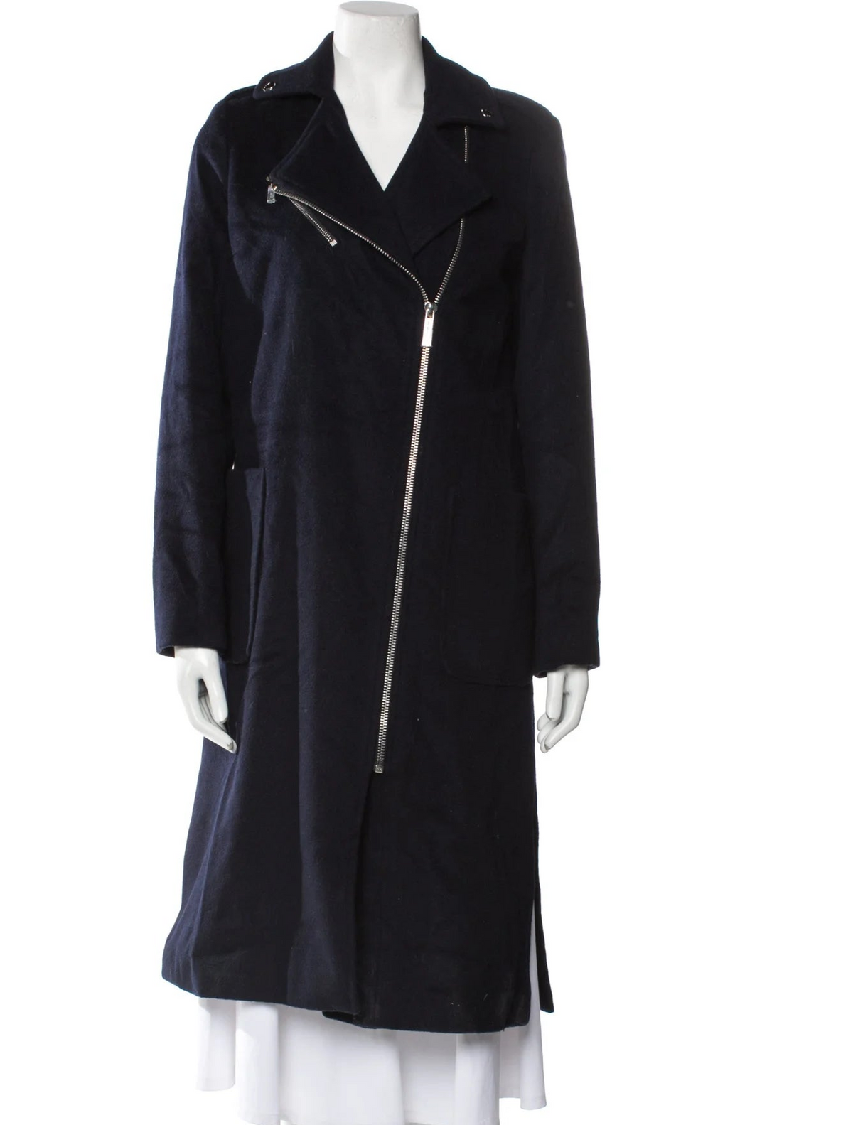 Michael Kors Navy Blue Wool Blend Mid Length Coat Ladies