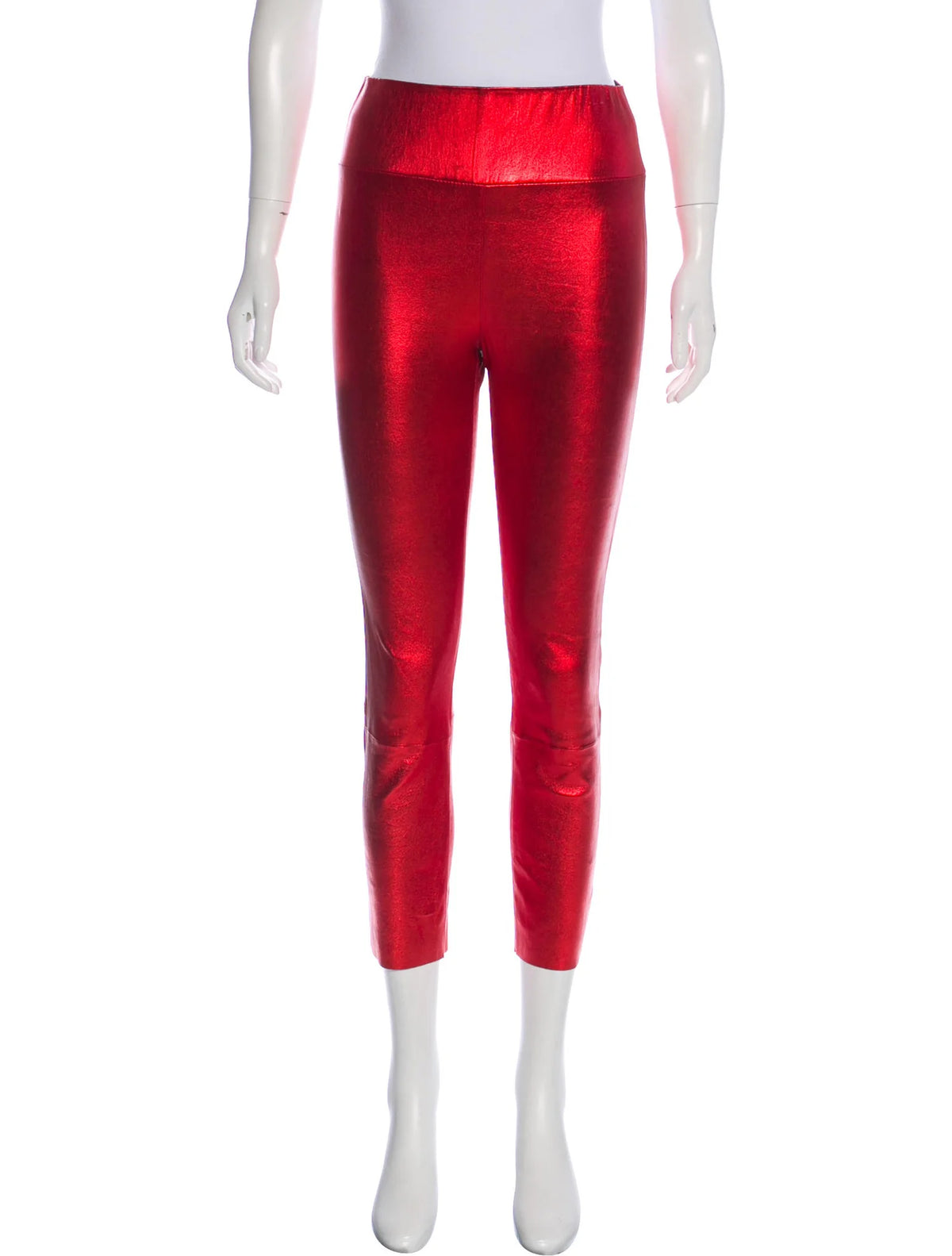 Sprwmn Red Metallic Leather High-Waisted Leggings Pants Trousers Size S small ladies