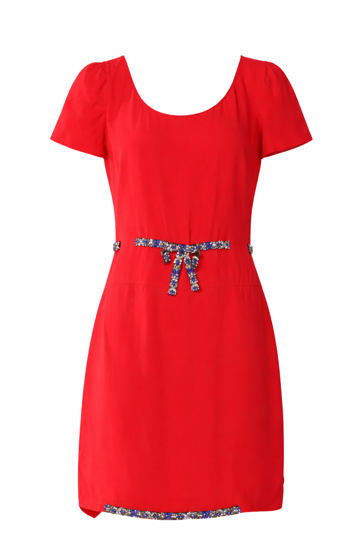 Prada Red Crystals Bow Dress size I 42 UK 10 US 6 ladies