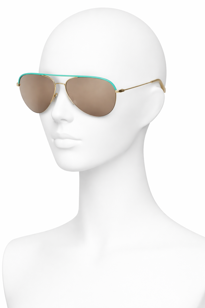 Victoria Beckham VBS90 C30 18K Gold Turquoise Leather Mirror Limited Edition Sunglasses ladies