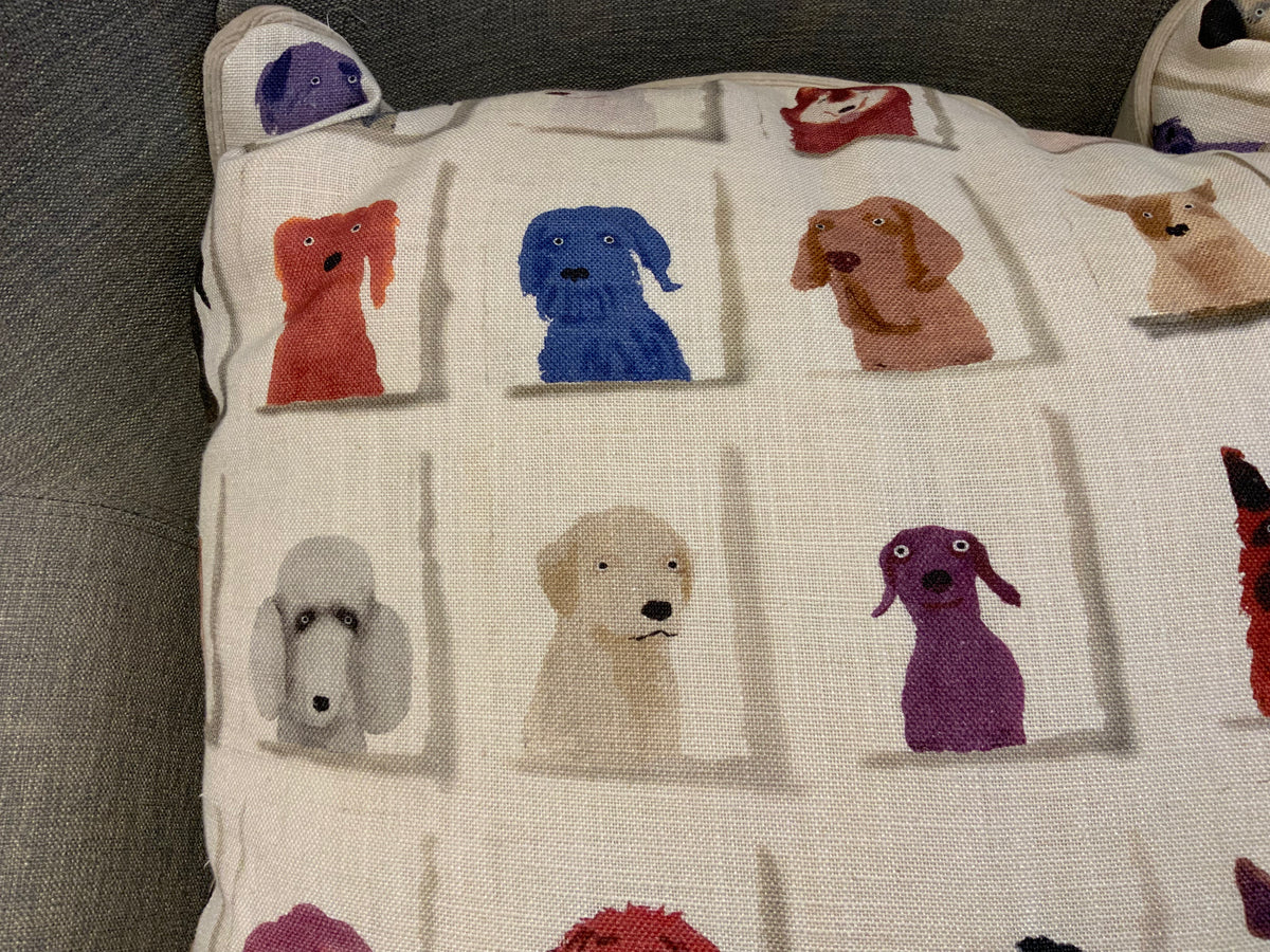 Andrew Martin Pure Linen Large Dogs Print Cushion Pillow 25 inches 63 cm