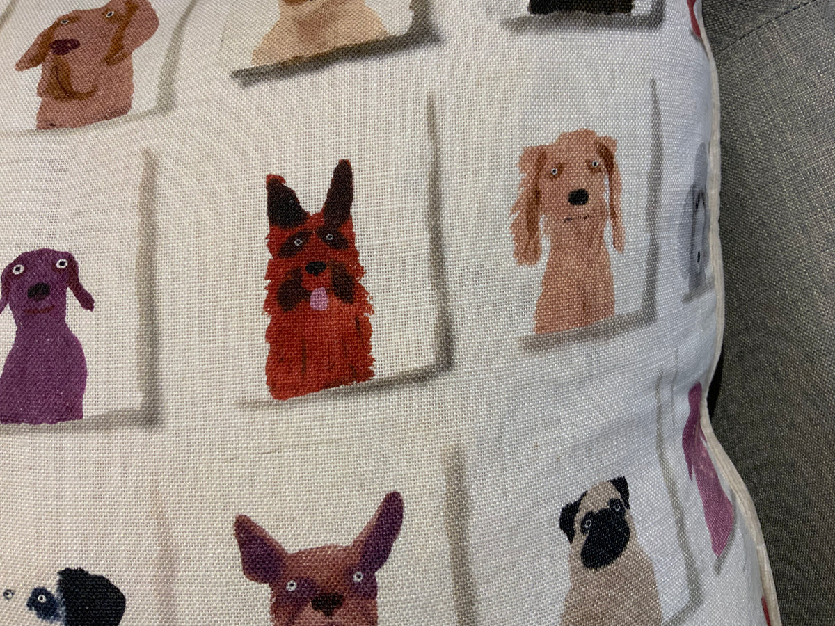 Andrew Martin Pure Linen Large Dogs Print Cushion Pillow 25 inches 63 cm