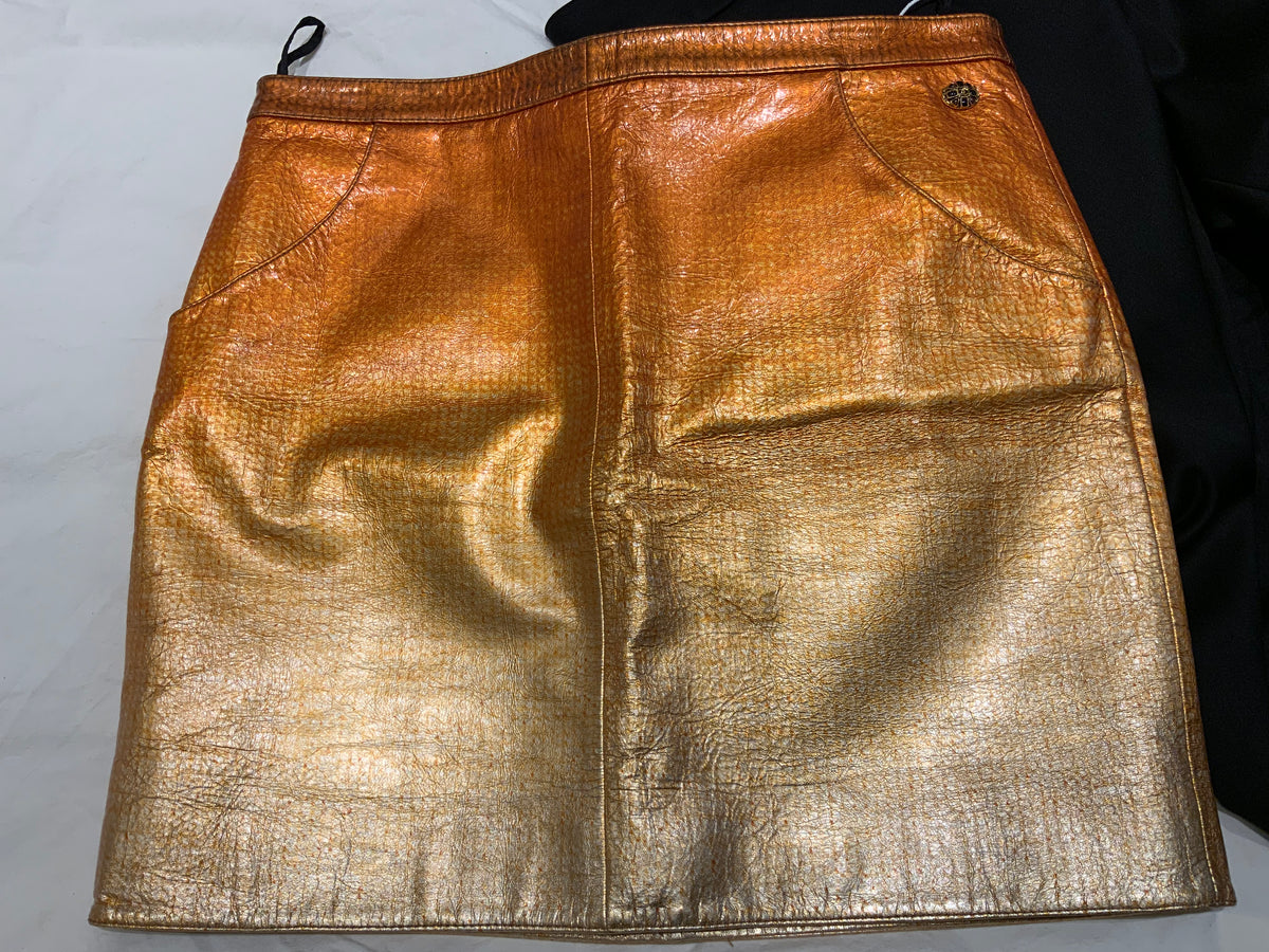 CHANEL 19A 2019 Metiers Lambskin Leather Ombré Gold Mini Skirt CC Size F 36 UK8 ladies
