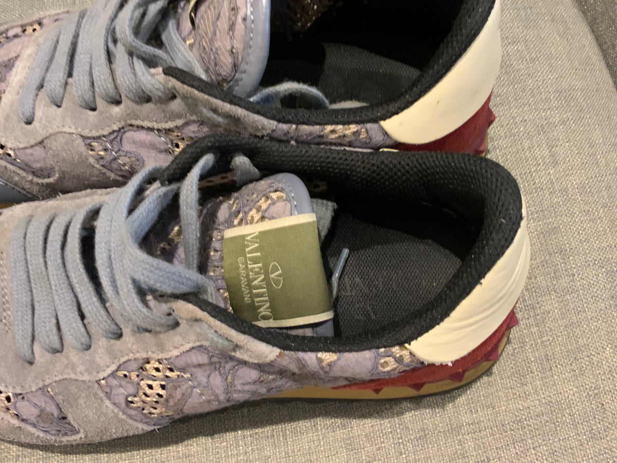 Valentino Rockrunner Lace Suede Printed Sneakers Trainers Size 38 UK 5 US 8 ladies