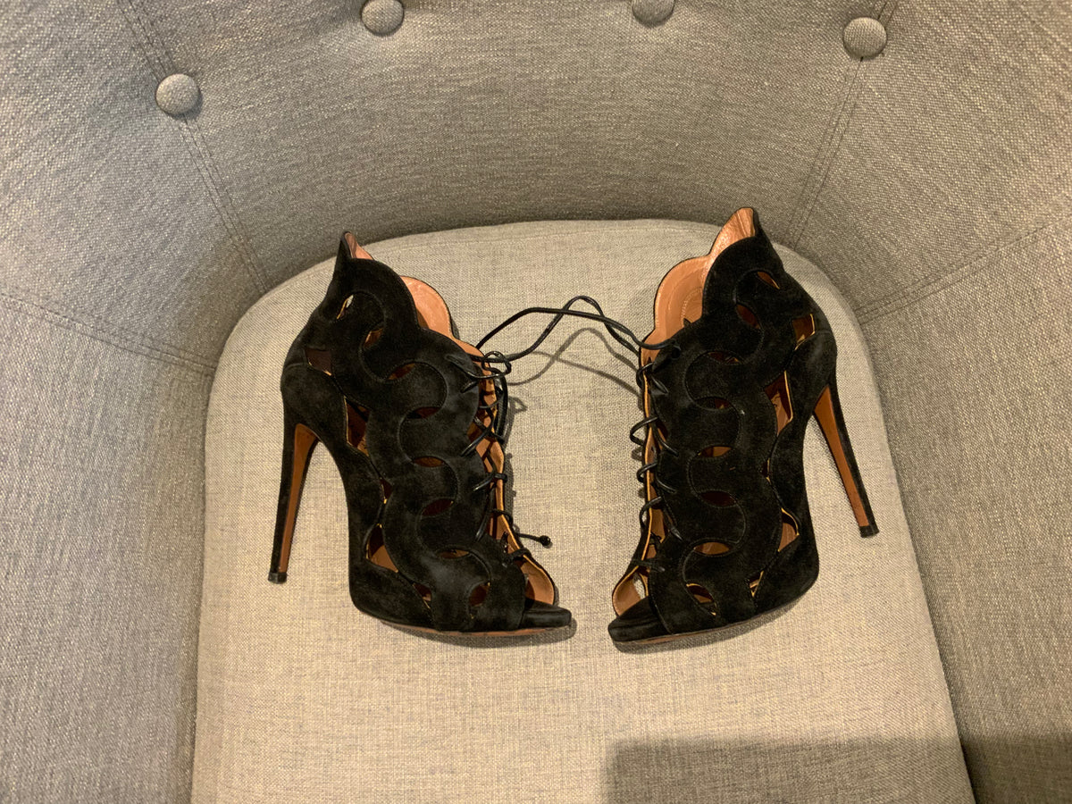 Azzedine Alaïa Black Suede leather ankle boots booties heels Size 37 1/2 UK 4.5 ladies