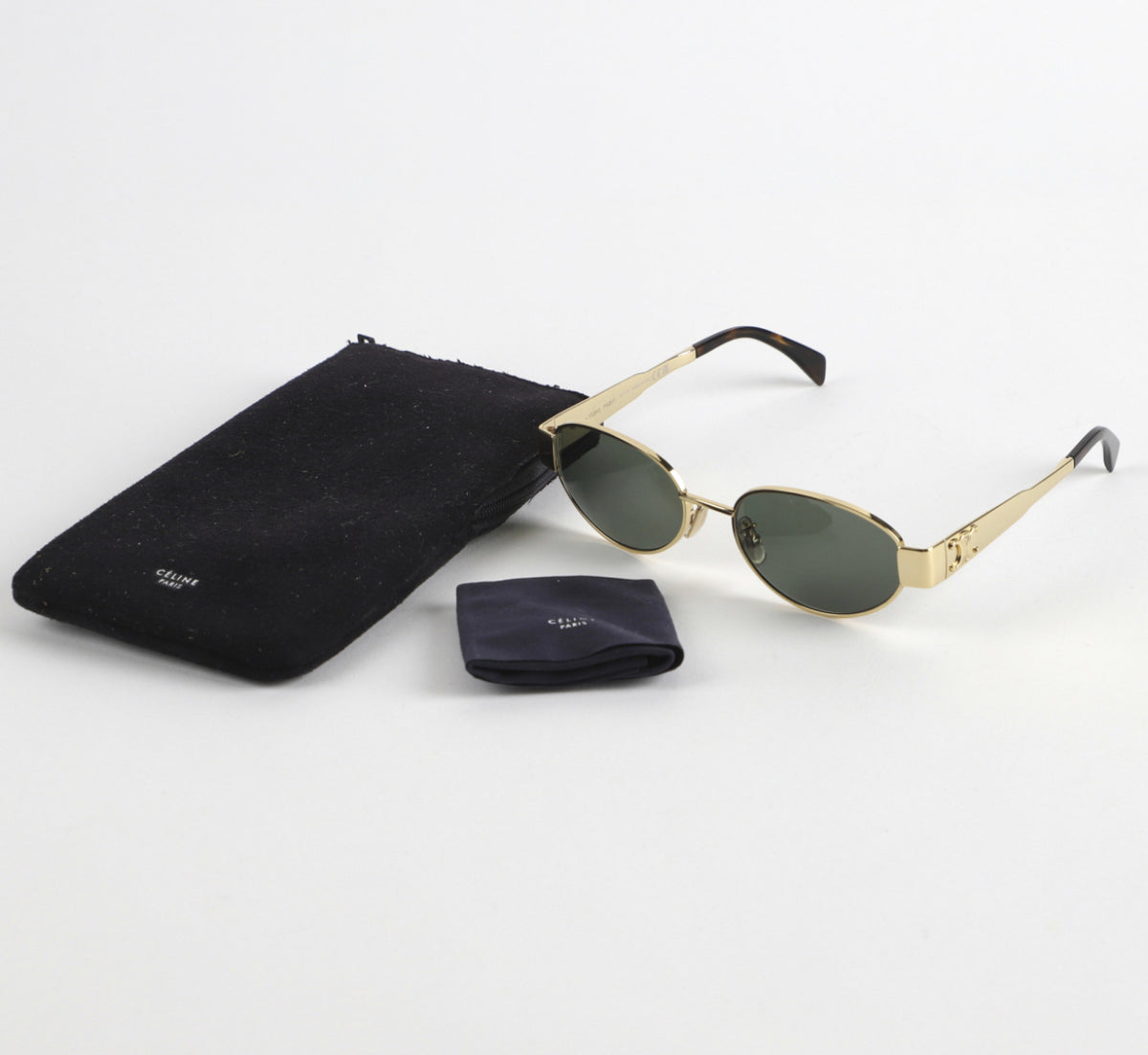 Celine 2023 TRIOMPHE METAL 01 SUNGLASSES IN METAL GOLD / GREEN Latest Collection ladies