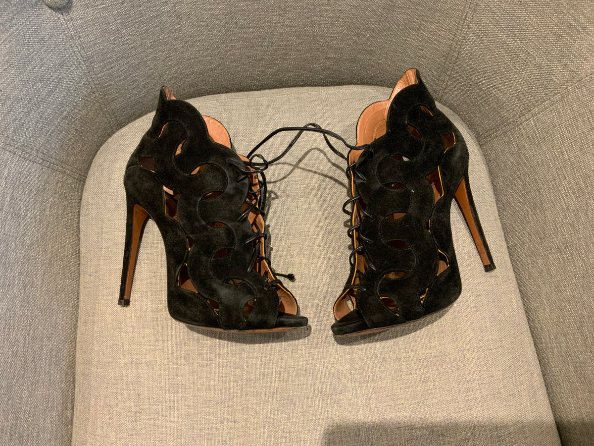 Azzedine Alaïa Black Suede leather ankle boots booties heels Size 37 1/2 UK 4.5 ladies