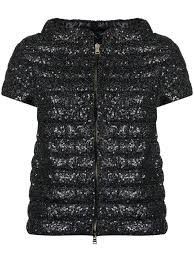 HERNO Sequin Short-Sleeve Down Feather Puffer Jacket Size I 42 ladies