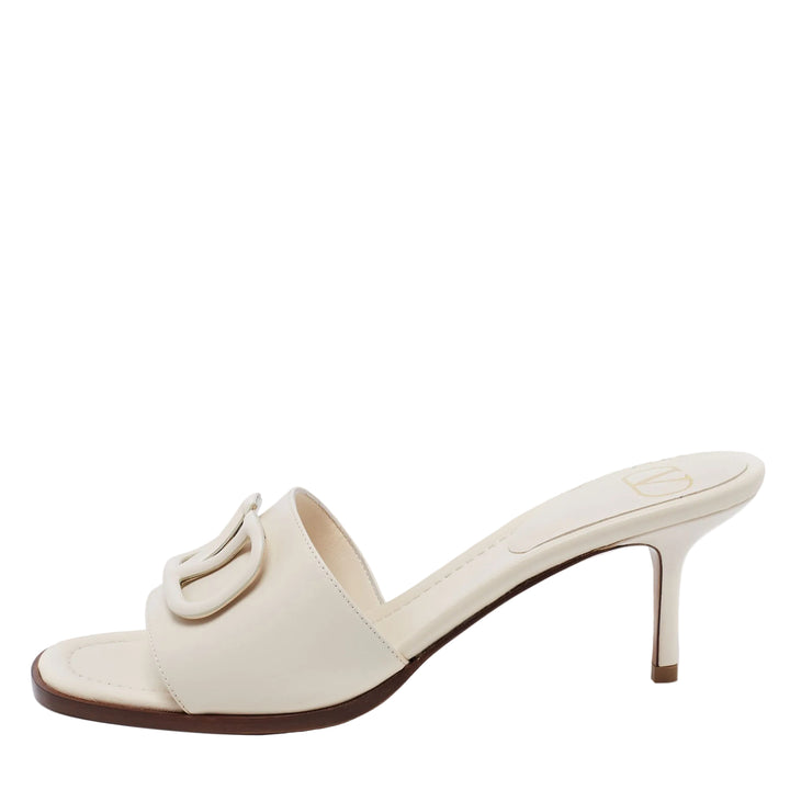 Valentino Cream Leather VLogo Signature Slide Sandals Size 38 ladies
